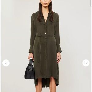 All Saints Anya Olive Green Button Up Midi Dress